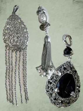 VINTAGE necklace pendant set bundle estate costume jewelry‎ filigree silver 70s